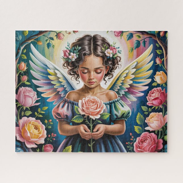 Quebra-cabeça Menina Anjo Com Flores (Horizontal)