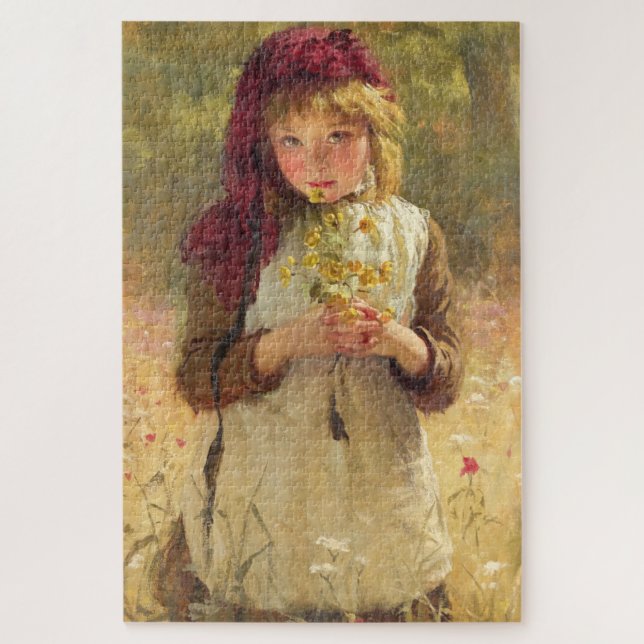 Quebra-cabeça Menina Bonita Segurando Flores Amarelas De Copo De (Vertical)