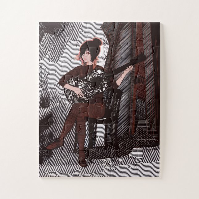 Quebra-cabeça Menina com violão  (Vertical)