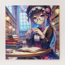 Menina de animação bonita lendo óculos