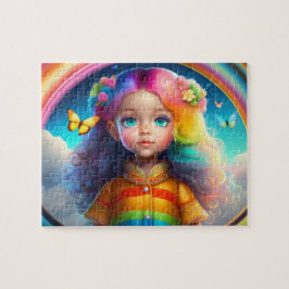 Quebra-cabeça Menina de Cabelo Colorido com Borboletas