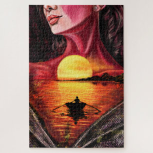 Quebra-cabeça Menina do Pôr do Sol Romântico Puzzle - Arte de Pi
