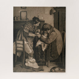 Quebra-cabeça Menina Doente Ajudada pelo Pai e Mãe