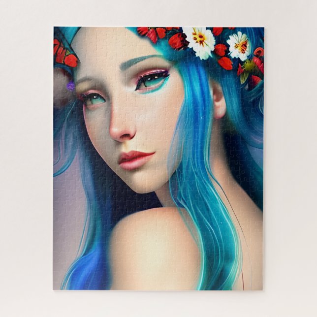 Quebra-cabeça Menina Encantada bonito com Flores | Fadas (Vertical)