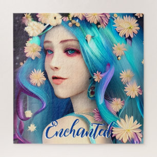 Quebra-cabeça Menina Encantada bonito com Flores Personalizadas