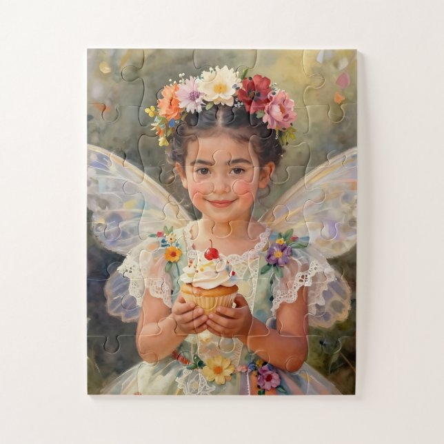 Quebra-cabeça Menina Fada Bonita segurando um Cupcake (Vertical)