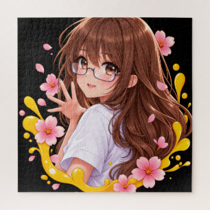 Quebra-cabeça Menina Kawaii do Anime Flor de Cerejeira Sakura Pu