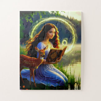 Quebra-cabeça Menina Mágica com Cervo e Livro