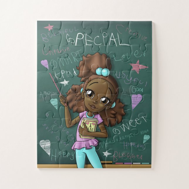 Quebra-cabeça Menina Marrom Fofa e Palavras Positivas (Vertical)