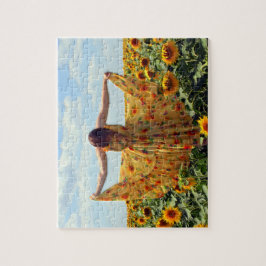 Quebra-cabeça Menina no campo do girassol