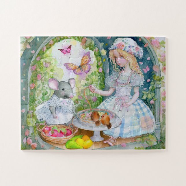Quebra-cabeça Menina no jardim com amigos puzzle (Horizontal)