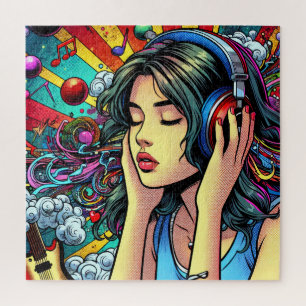 Quebra-cabeça Menina ouvindo música em Fones de ouvido Psicodéli