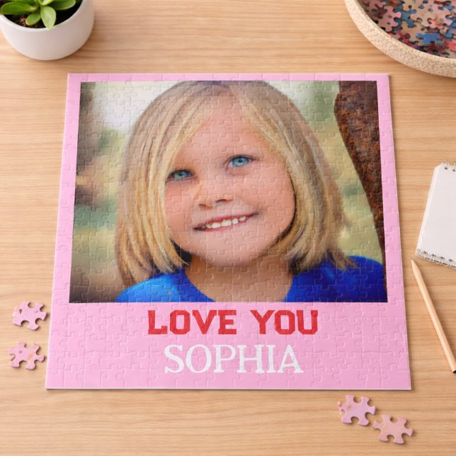 Quebra-cabeça Menina que eu amo Foto Personalizada Nome Moderno (Love You Girl Custom Photo Name Modern Jigsaw Puzzle)
