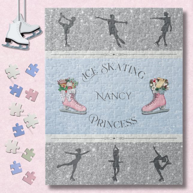 Quebra-cabeça Meninas Prateadas de Patinação no Gelo Princesa Ro (Give the gift of glittering fun with this beautiful Figure Skater Princess Jigsaw Puzzle)