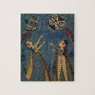 Quebra-cabeça Meninas que voam papagaios, pintura popular de
