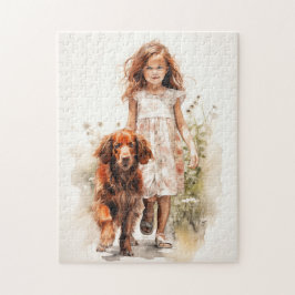 Quebra-cabeça Menininha com Irish Setter