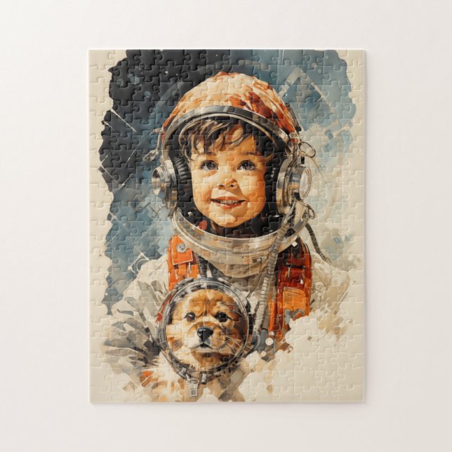 Quebra-cabeça Menino astronauta e cão (Vertical)