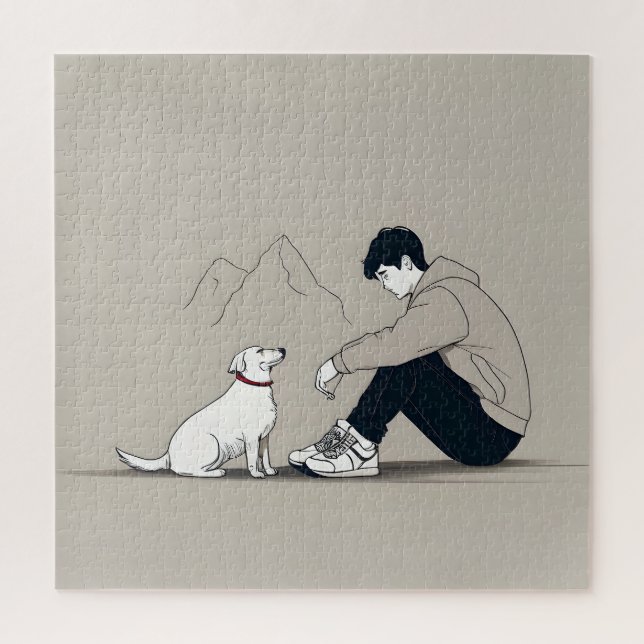 Quebra-cabeça Menino com arte de cão (Vertical)