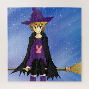 Quebra-cabeça Menino de anime e mangá com chapéu roxo e capa