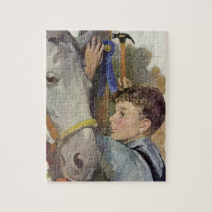 Quebra-cabeça Menino do vintage com seu cavalo de vencimento da