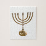Quebra-cabeça menorá dourada<br><div class="desc">Menora, canukah,  metal dourado,  hannukah,  hebraico,  feriados,  judeu,  judaísmo,  menorah,  chanukah,  hannuka,  canuka,  christmukah,  christmukkah,  judaica rabbi</div>