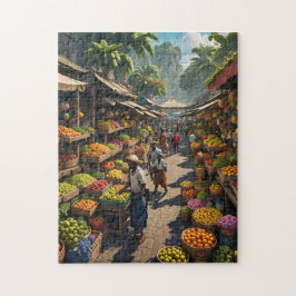 Quebra-cabeça mercado de frutas ao ar livre jamaicano colorido i