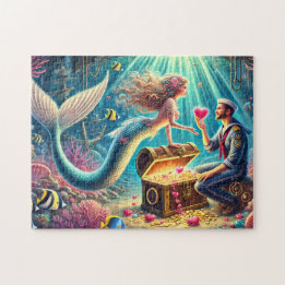 Quebra-cabeça Mermaid and Sailor Romantic Underwater Treasure