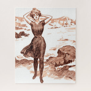 Quebra-cabeça Mermaid Beach Gibson Girl Victorian Antiguidade