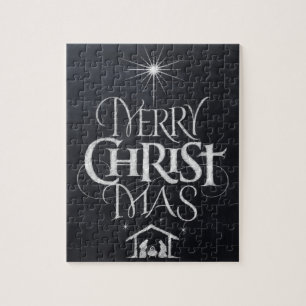 Quebra-cabeça Merry Christmas Religious Christmas Black Chalk