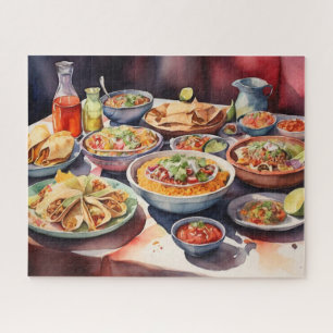 Quebra-cabeça Mesa De Aquarelas Da Comida Mexicana