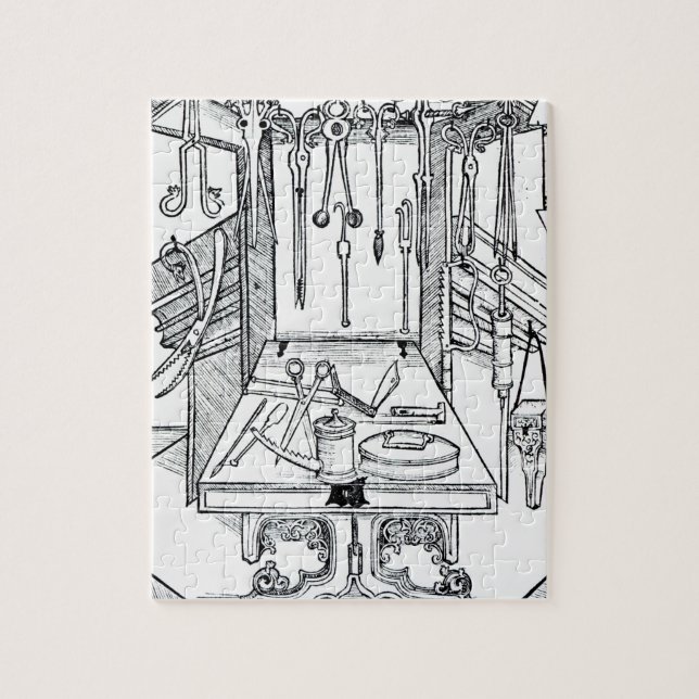 Quebra-cabeça Mesa de funcionamento e instrumentos cirúrgicos, (Vertical)