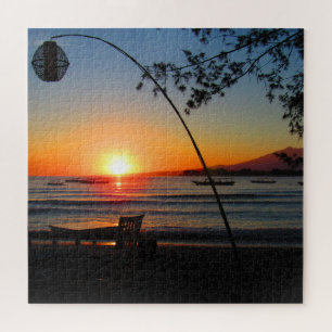 Quebra-cabeça mesa de praia por pôr do sol