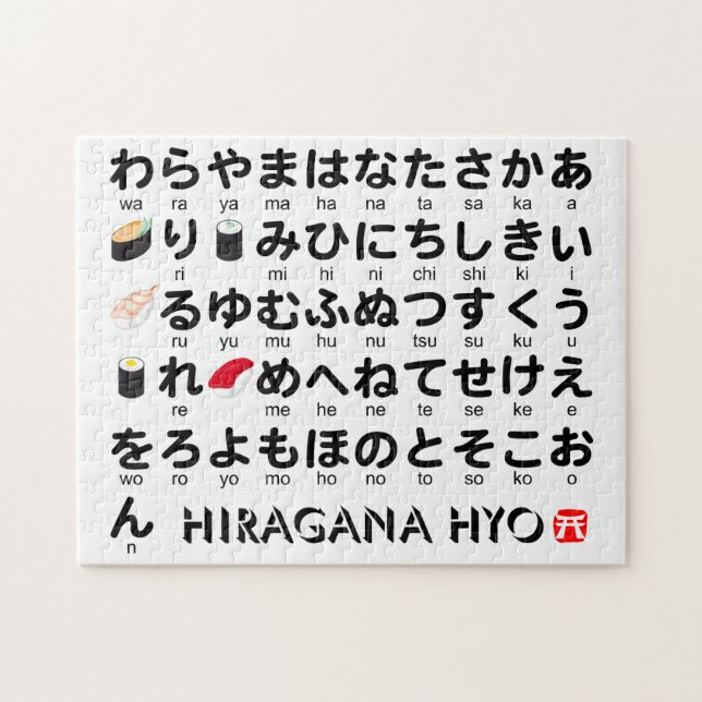 Quebra-cabeça mesa Japonesa de Hiragana (Sushi) (Horizontal)