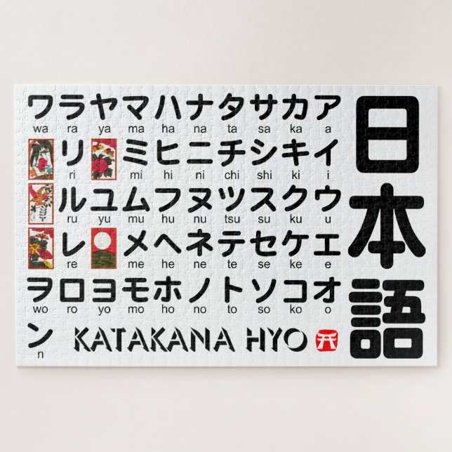 Quebra-cabeça Mesa Katakana (Hanafuda) Japonesa (Horizontal)