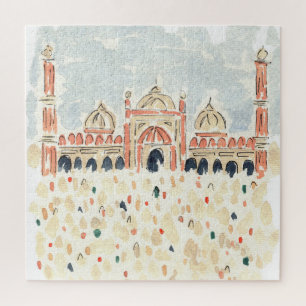 Quebra-cabeça Mesquita Jama Masjid Índia Watercolor Quebra-cabeç