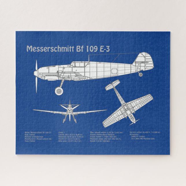 Quebra-cabeça Messerschmitt Bf 109 - Airplane Blueprint ABD (Horizontal)