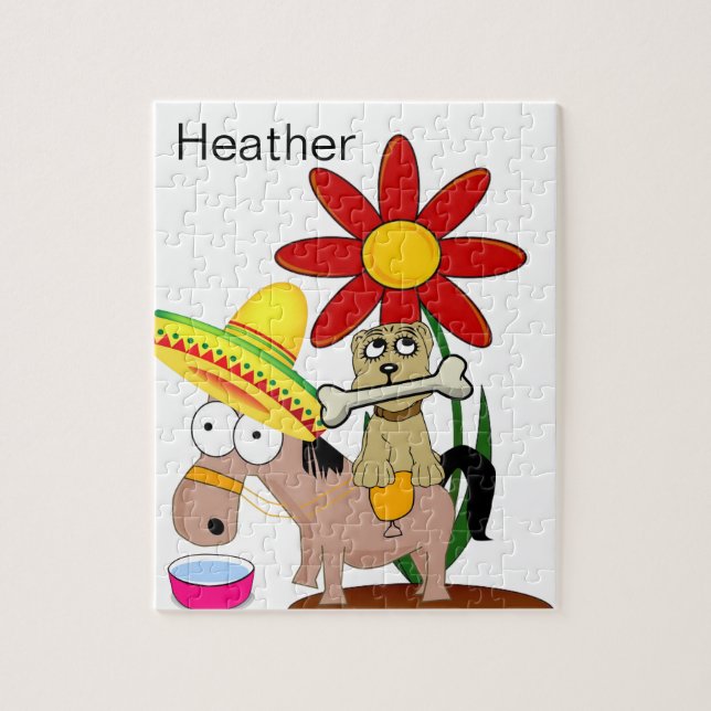 Quebra-cabeça Mexicano Donkey Dog Floral (Vertical)