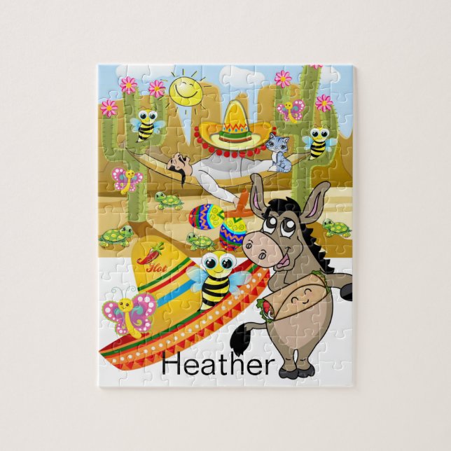 Quebra-cabeça mexicano Donkey Sombrero Floral (Vertical)