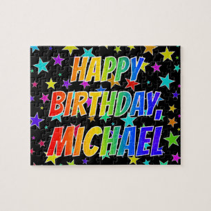 Quebra-cabeça "MICHAEL" Primeiro Nome, Diversão "FELIZ ANIVERS