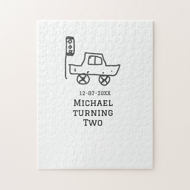 Quebra-cabeça Michael turning two birthday toy car traffic light (Vertical)