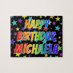 Quebra-cabeça "MICHAELA" Primeiro Nome, Diversão "FELIZ ANIVERSÁ