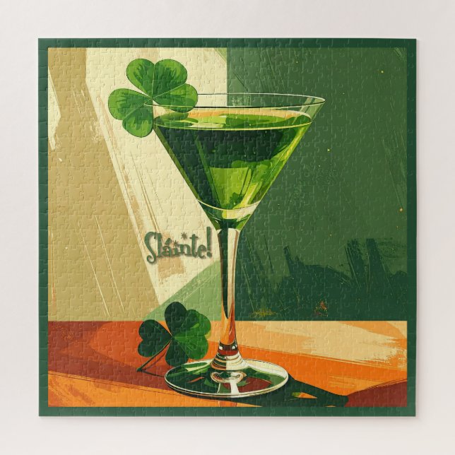 Quebra-cabeça Mid Century Modern Shamrock Martini Sláinte!  (Vertical)