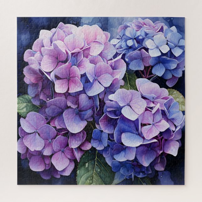Quebra-cabeça Midnight Garden Violet Hydrangea Watercolor (Vertical)