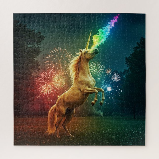 Quebra-cabeça Midnight Unicorn - Dourado Rainbow Fireworks (Vertical)