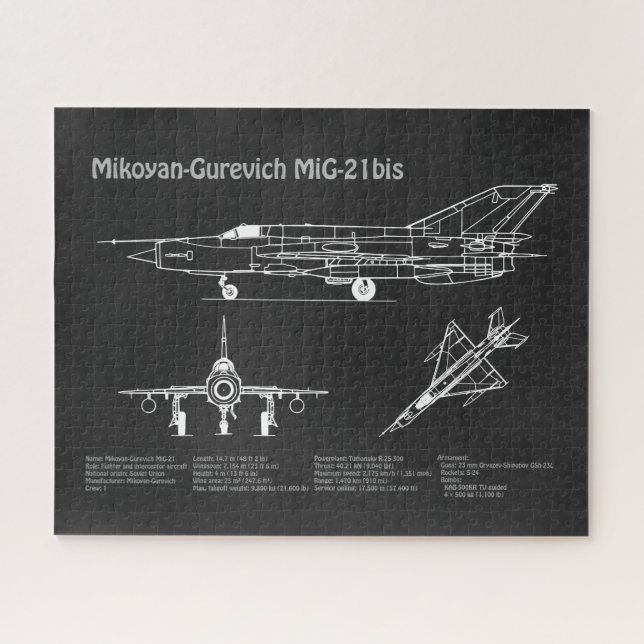 Quebra-cabeça MiG-21 bis - PD Planos de Impressão Blueprint do A (Horizontal)