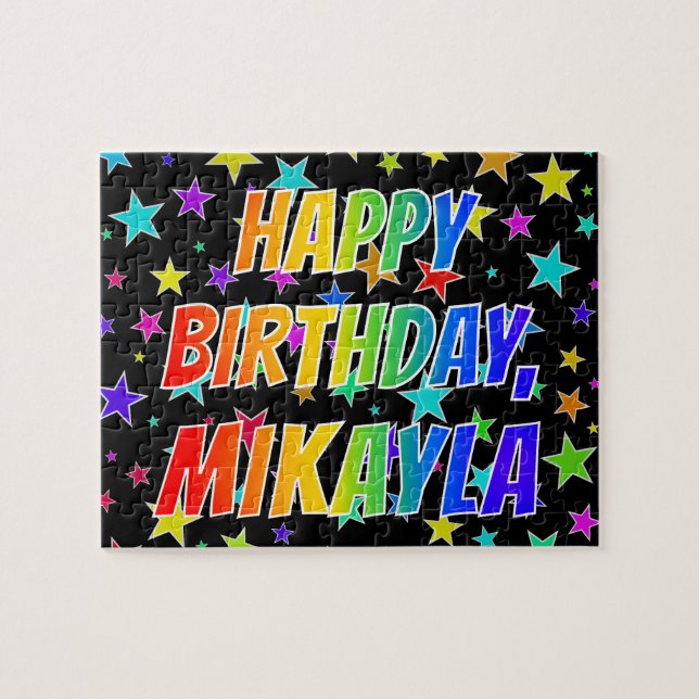 Quebra-cabeça "MIKAYLA" Primeiro Nome, Divertido "FELIZ ANIVERSÁ (Horizontal)