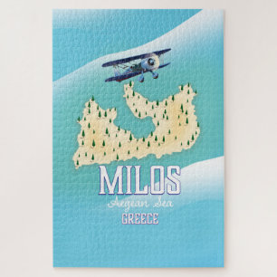 Quebra-cabeça Milos, poster de viagens grego art. do mapa da