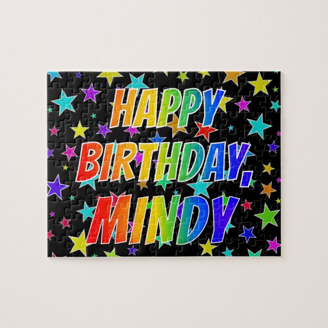 Quebra-cabeça "MINDY" Primeiro Nome, Divertido "FELIZ ANIVERSÁRI (Horizontal)