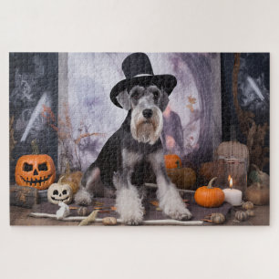 Quebra-cabeça Miniature Schnauzer Abóboras Dia das Bruxas Assust