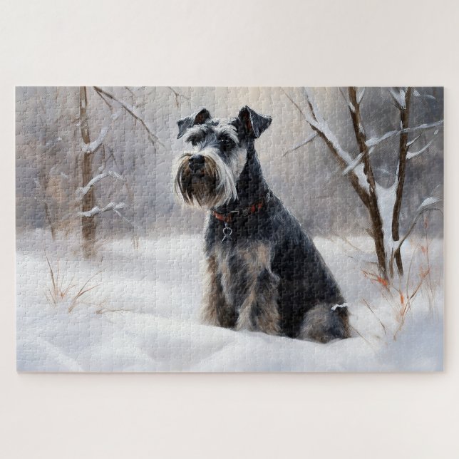 Quebra-cabeça Miniature Schnauzer Deixe Nevar Natal (Horizontal)